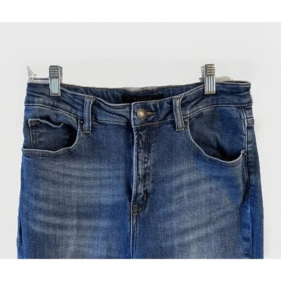 Risen High-Rise Straight Jeans Blue Denim Raw Hem Frayed Distressed Size 29/9 - Picture 2 of 8